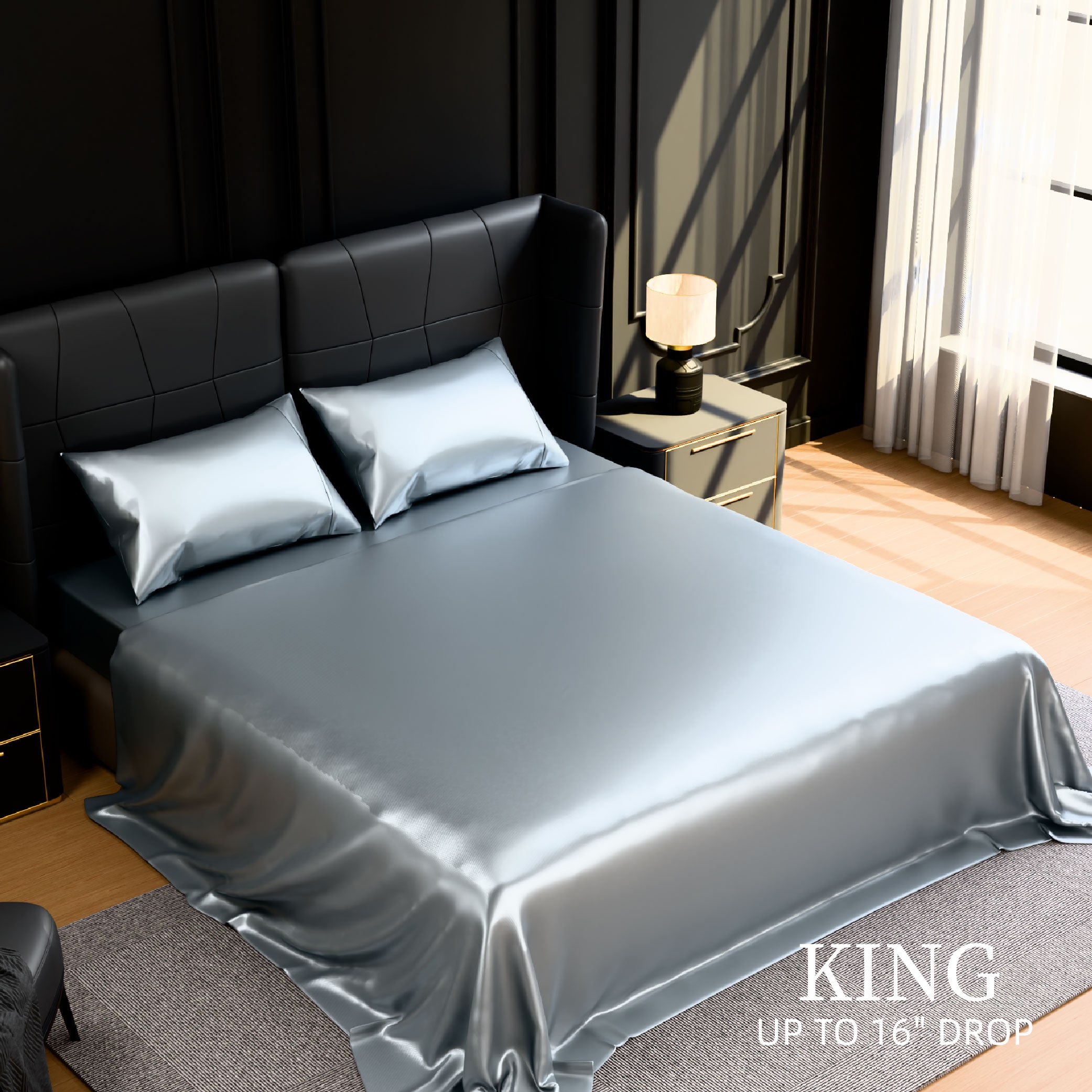 Satin Bed Sheets, King Size Sheets Set, 4 Pcs Silky Bedding Set With 15 Inches Deep Pocket For Mattress (King, Grey)_voghion.com
